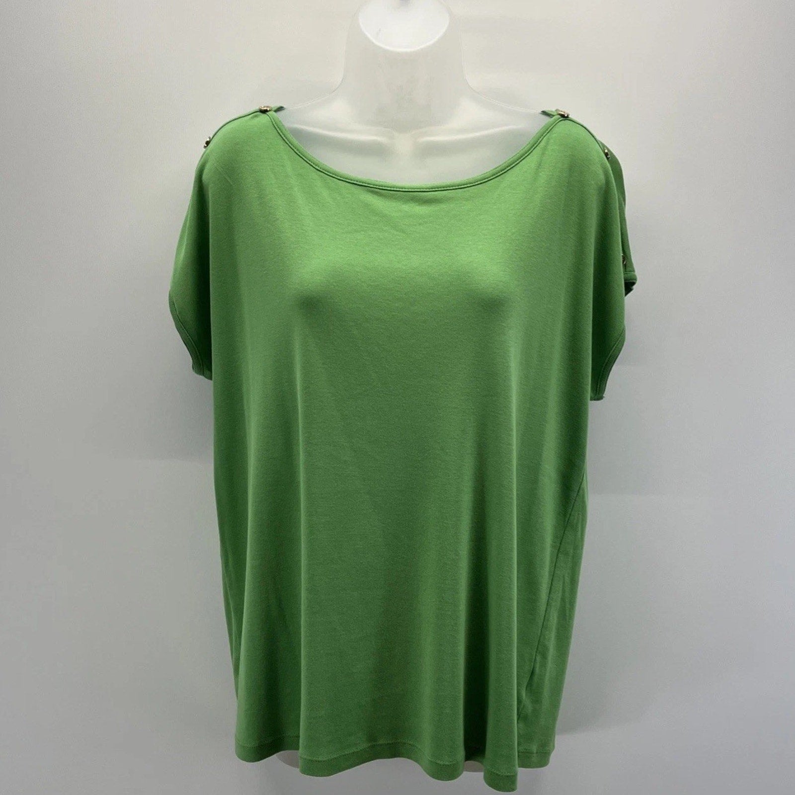 Talbots Women's XL Green Cap Sleeve Button Shoulder Blouse 100% Pima Cotton