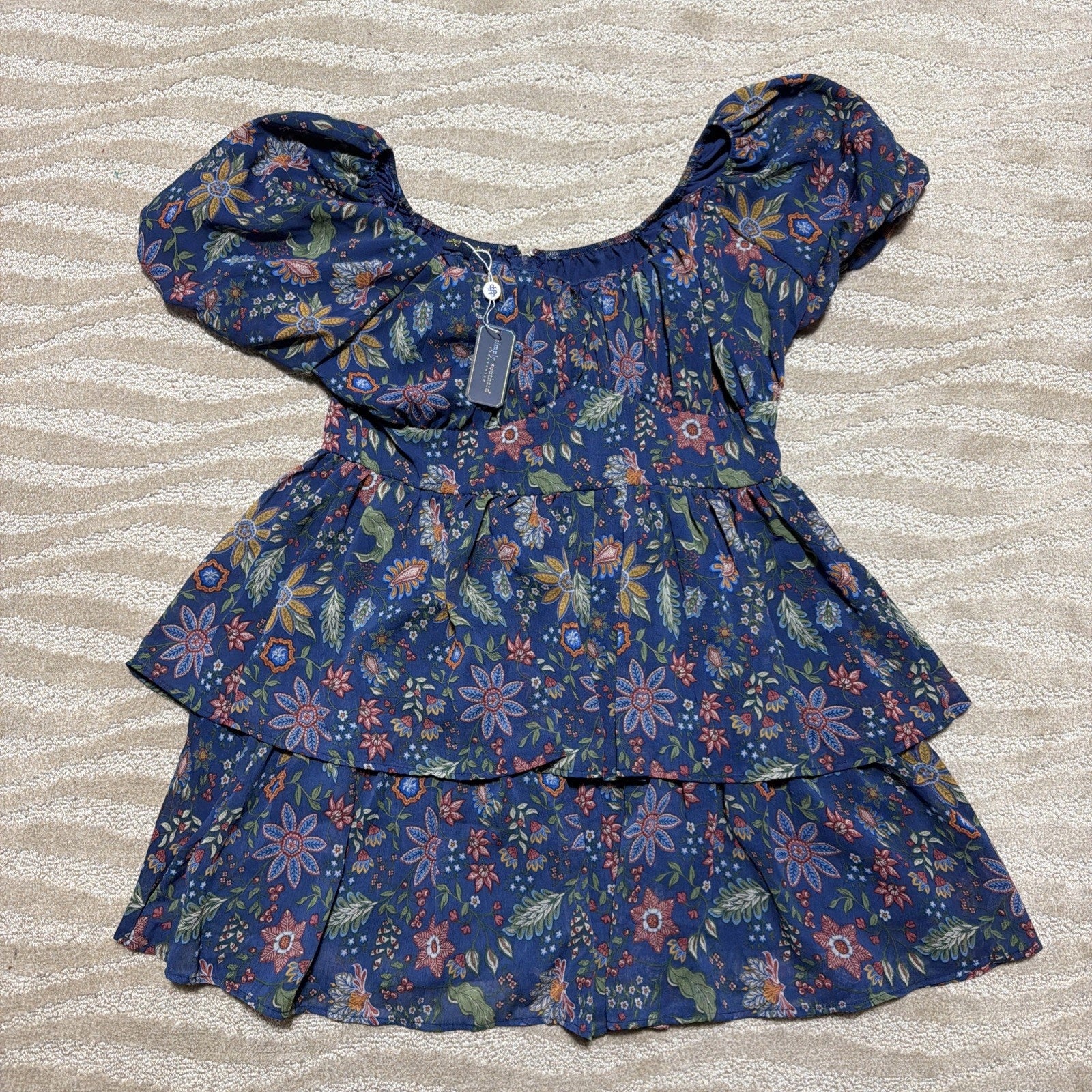 Simply Southern Tiered Lily Mini Dress Lined Blue Milkmaid Size XXL NWT