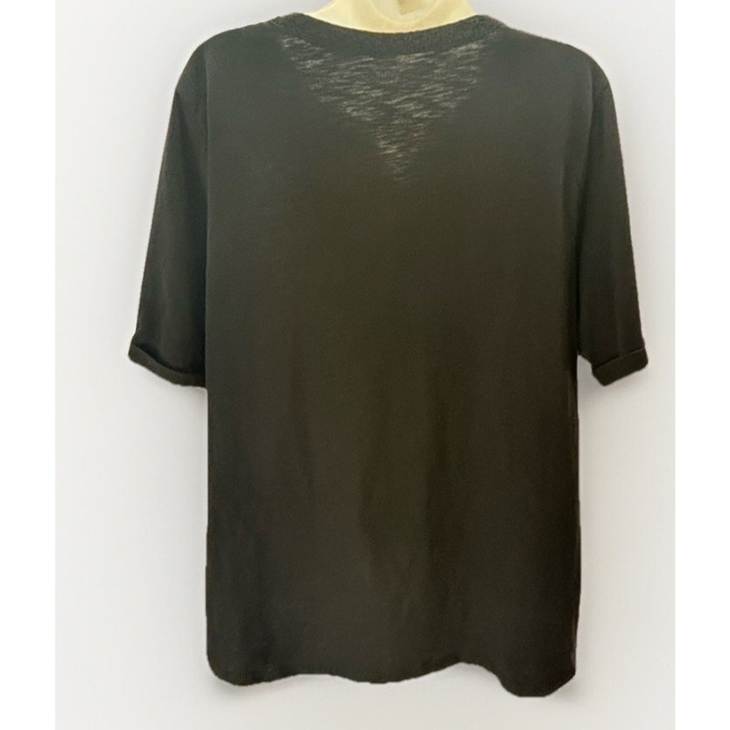 Women's Croft & Barrow Black Elbow Slv Curved Hem Split V-Neck Top XXL