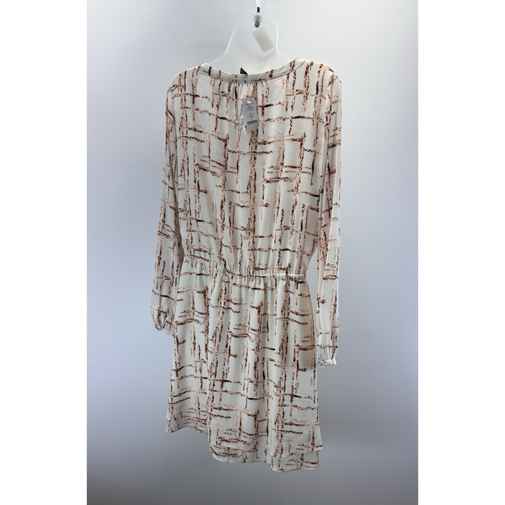 White House Black Market Modern Print Ivory Brown Geometric Dress Women’s Size 8