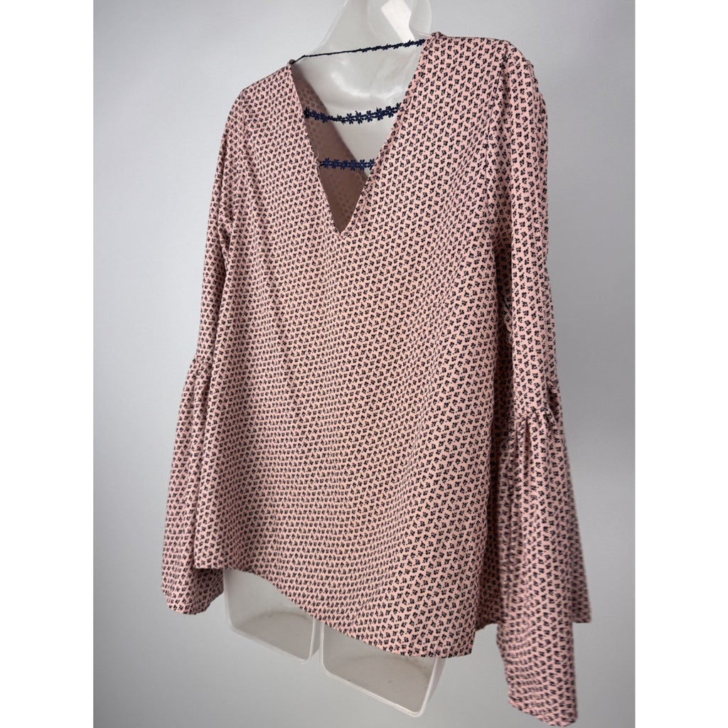 Sage Women's Blush Pink & Black Bell Sleeve Blouse Top Size Large