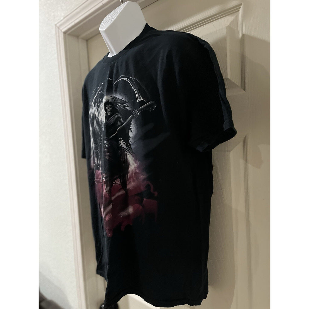 Vintage Y2K Grim Reaper Horse Riding Black X-Large T-Shirt