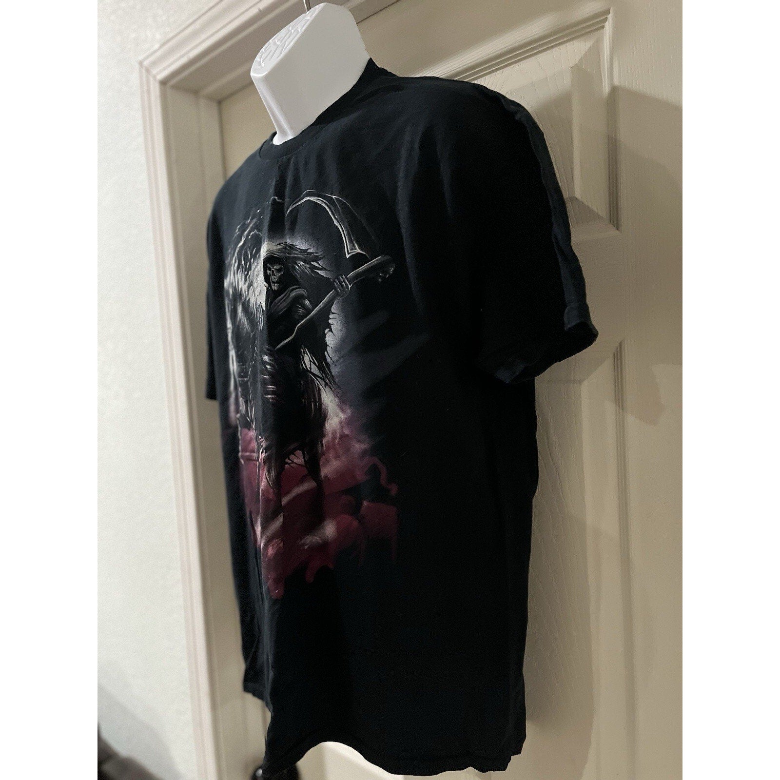 Vintage Y2K Grim Reaper Horse Riding Black X-Large T-Shirt