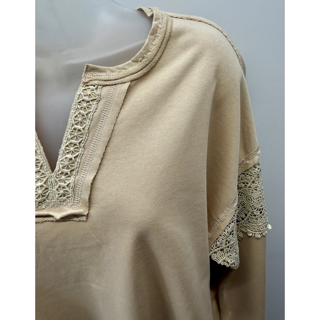 La Miel 100% Cotton Crochet Breezy Long Sleeve V-Neck Blouse Size Small (New) .