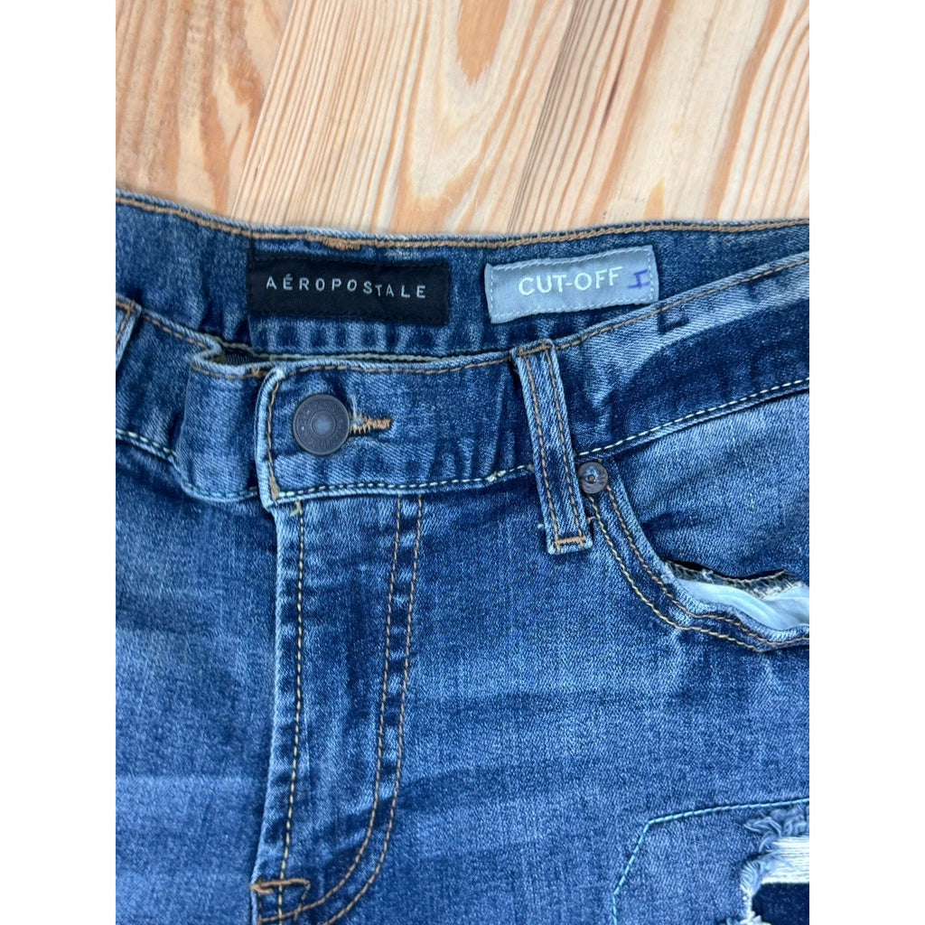 Aeropostale Adult Denim Slim Cut-Off Ripped Shorts Size 30 Men’s Aero Blue