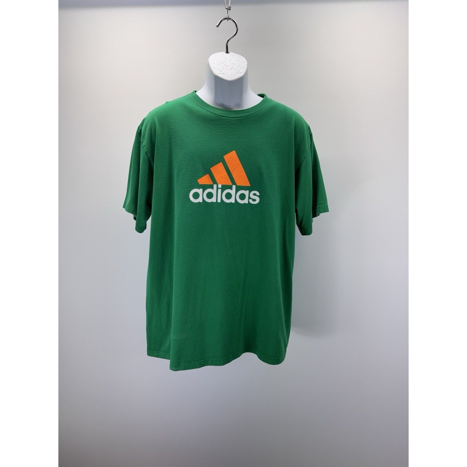 Adidas Kelly Green Orange Adidas Logo 3 Stripes Crew Neck Shirt Sleeve XL