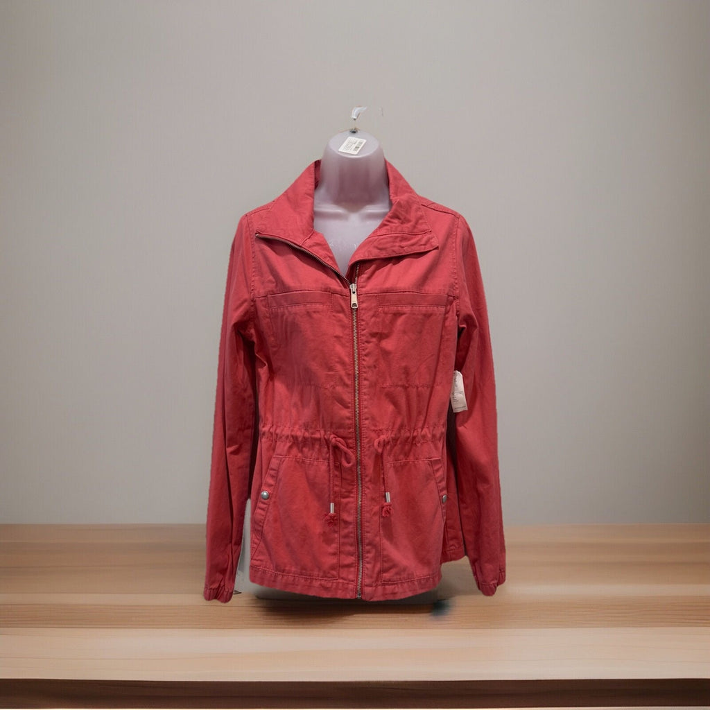 Old Navy Women's Jacket Military Full Zip Pockets Coral 100% Cotton Size S NWT