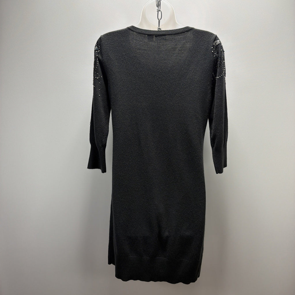 Cato Grey Ribbed 3/4 Sleeve Embellished Jewel Pullover Sweater Dress Sz Small