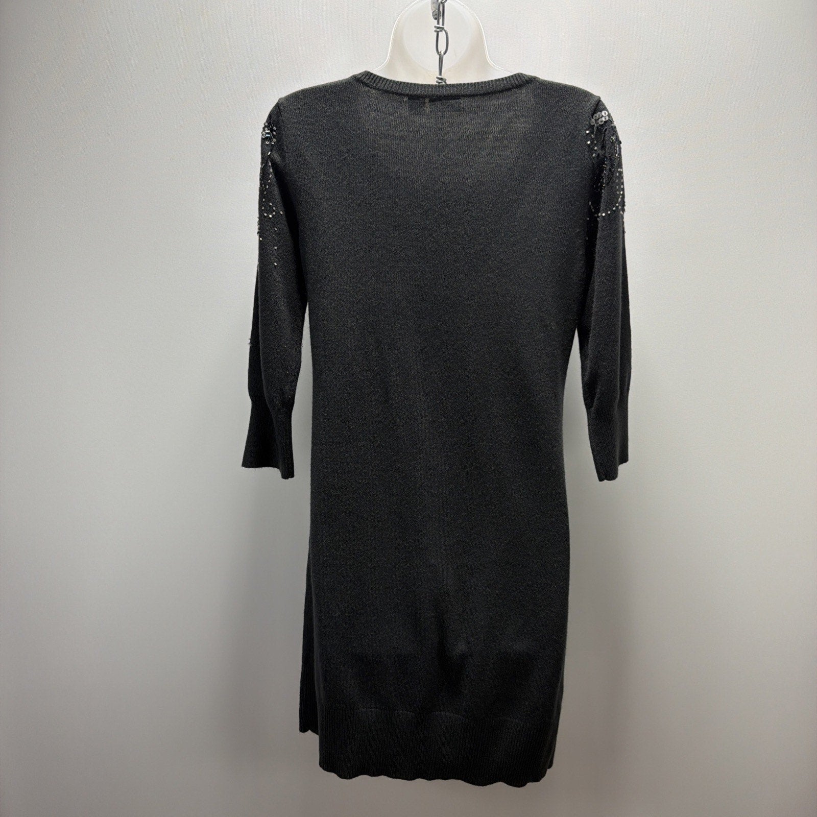 Cato Grey Ribbed 3/4 Sleeve Embellished Jewel Pullover Sweater Dress Sz Small