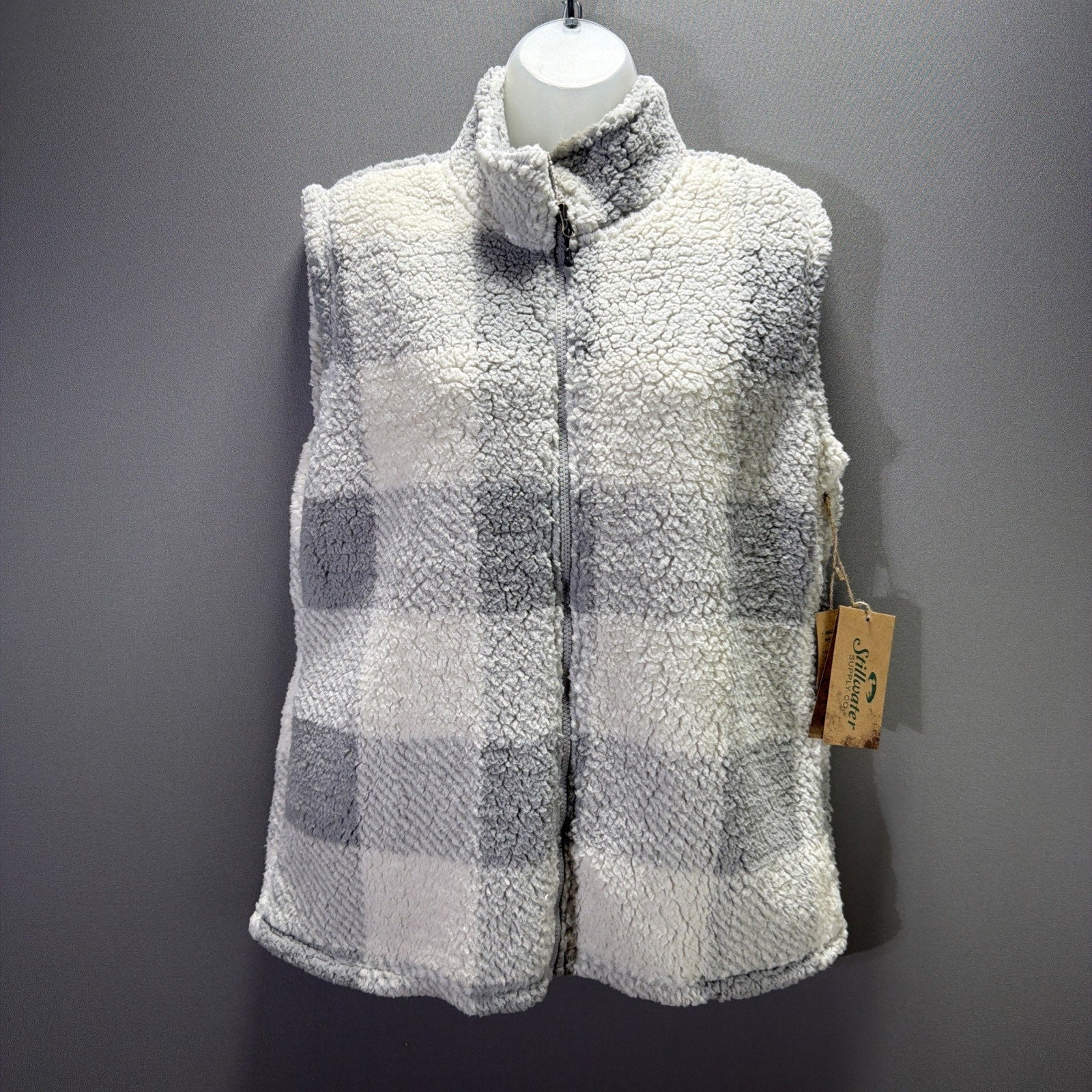 Stillwater Supply Co Vest Womens L Full Zip Super Soft Fleece Gray White NWT