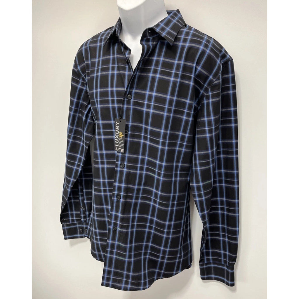 NWT Apt.9 Luxury Button Up Shirt Men's LBlack with Blue Gray Geometric Pattern