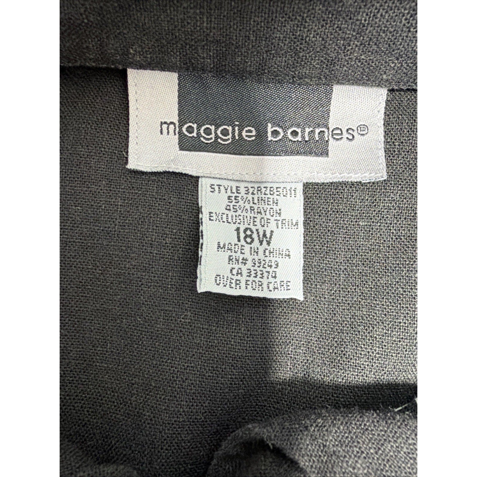 Maggie Barnes Black Embroidered Linen Tunic Top Boho Women's Plus Size 18W