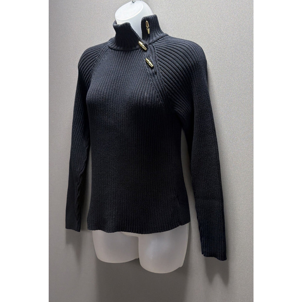 Ralph Lauren Heavyweight Black Cotton Ribbed Turtleneck Sweater Size M Spot