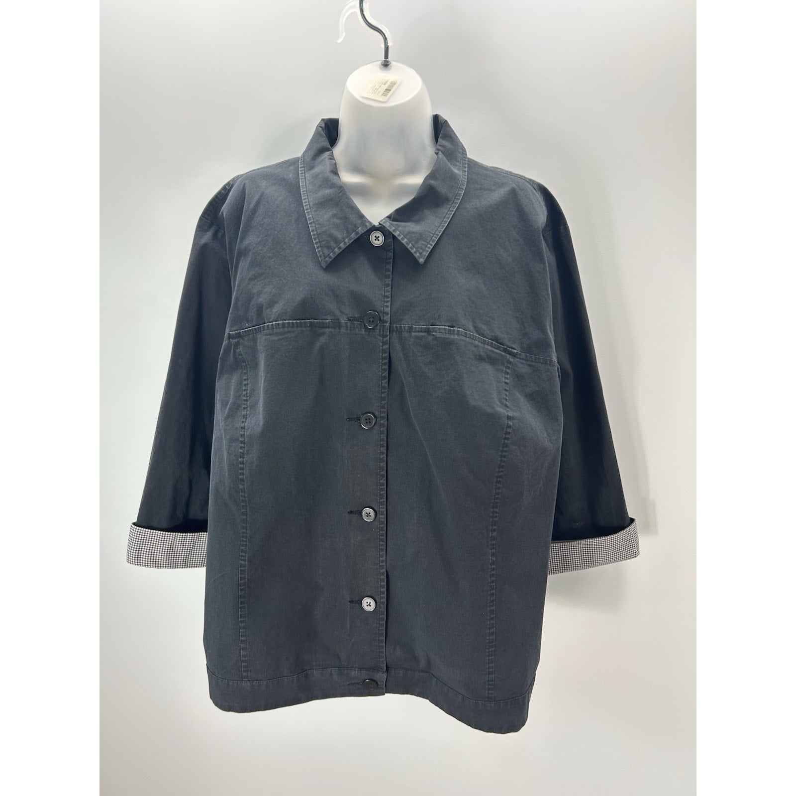 TALBOTS Womens Jacket 3XL Black Button Up Short Utility Jacket.