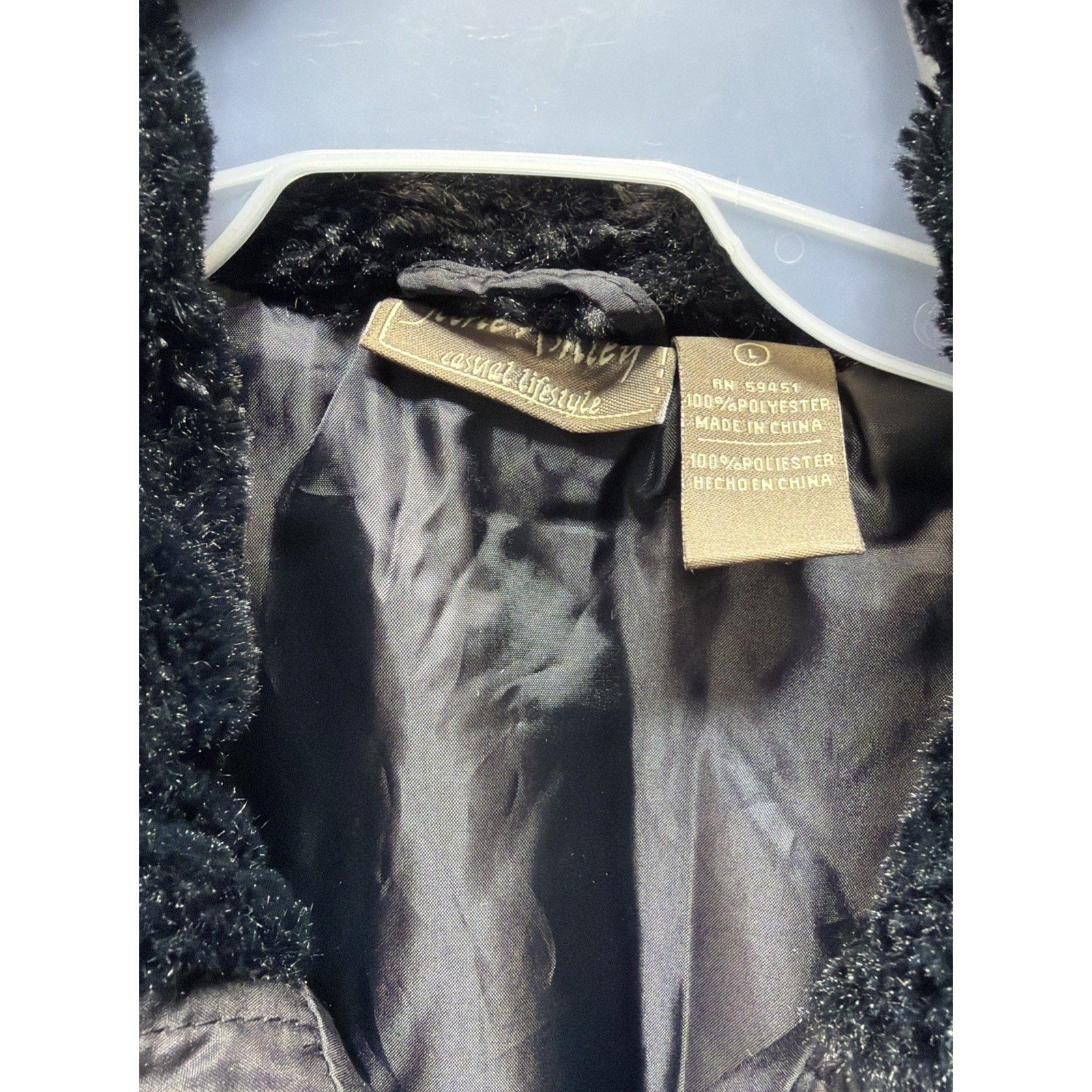 Jane Ashley Vest Jacket Women XL Black Vest Quilted Coat Faux Fur Collared