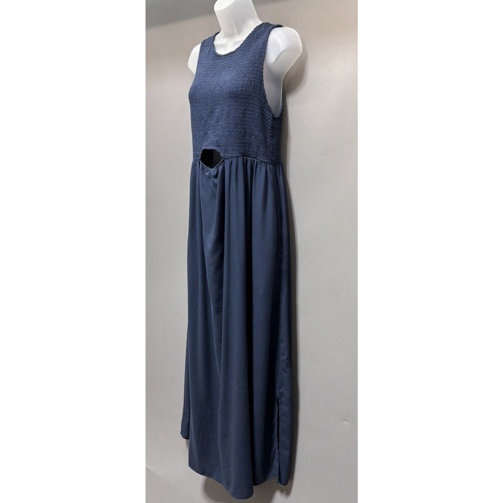 Isabel Ingrid + Isabel Smocked Midi Dress with keyhole cutout Pockets Large NWT
