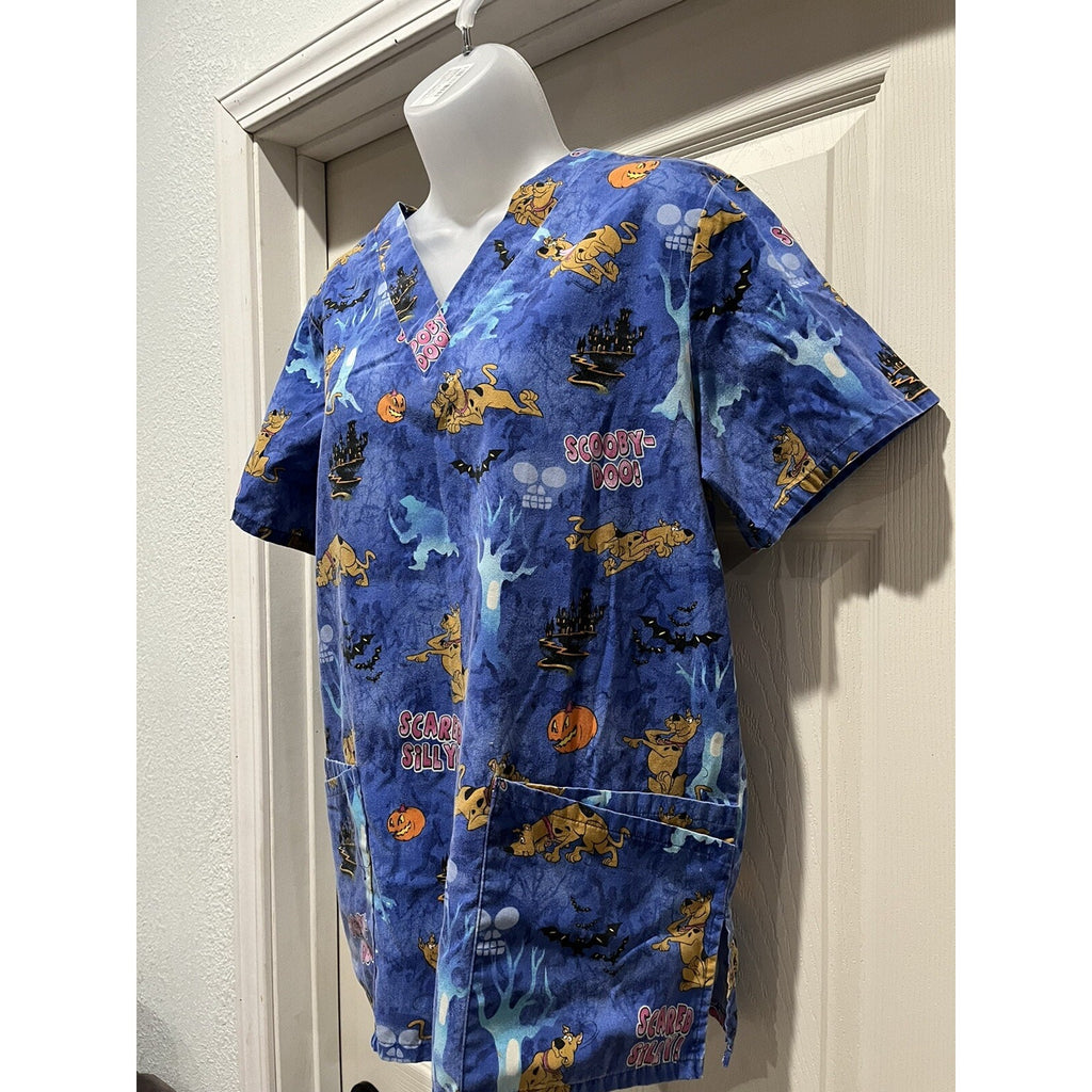 Scooby Doo Women's Size Small Scrub Top Blue Halloween Cotton VTG