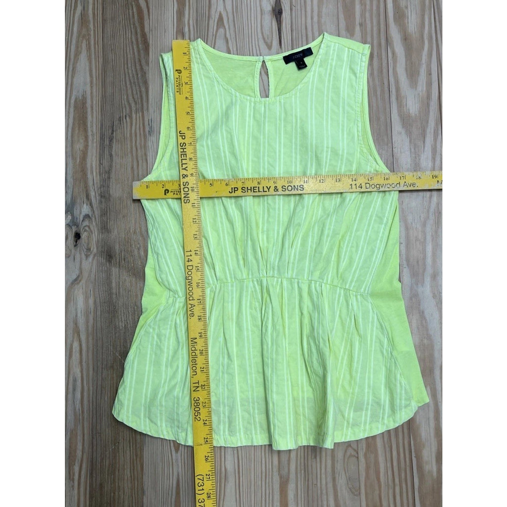 J Crew Neon Yellow Peplum Tank Top Womens Size Small Stretch Back Button Closure