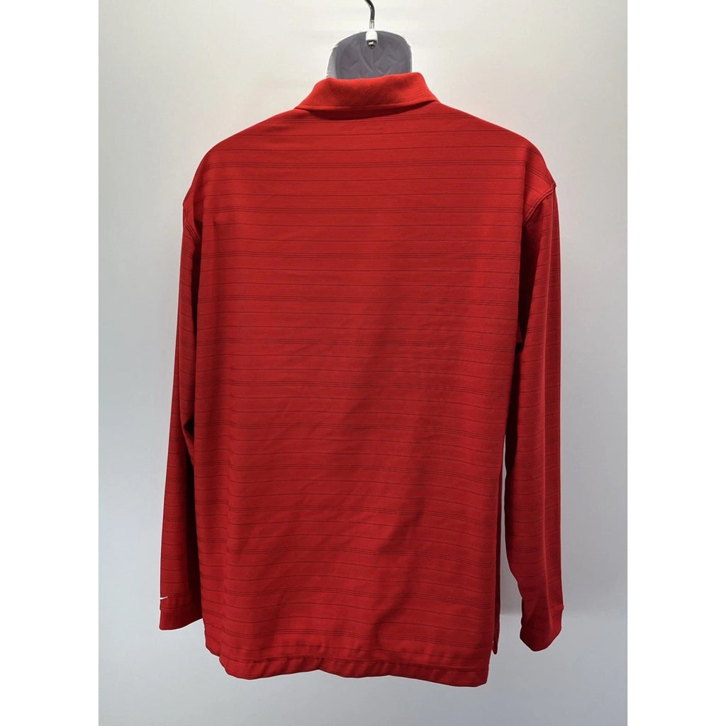 Nike Golf FITDRY Polo Shirt Mens L Red Striped Long Sleeve Performance Golf Y2K