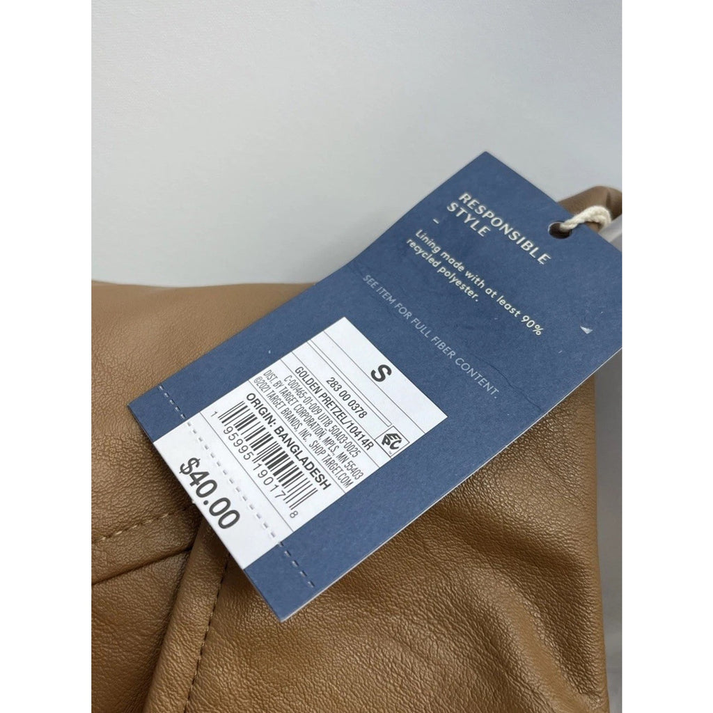 Universal Thread womens brown faux leather jacket, Sz S, zip front, pockets