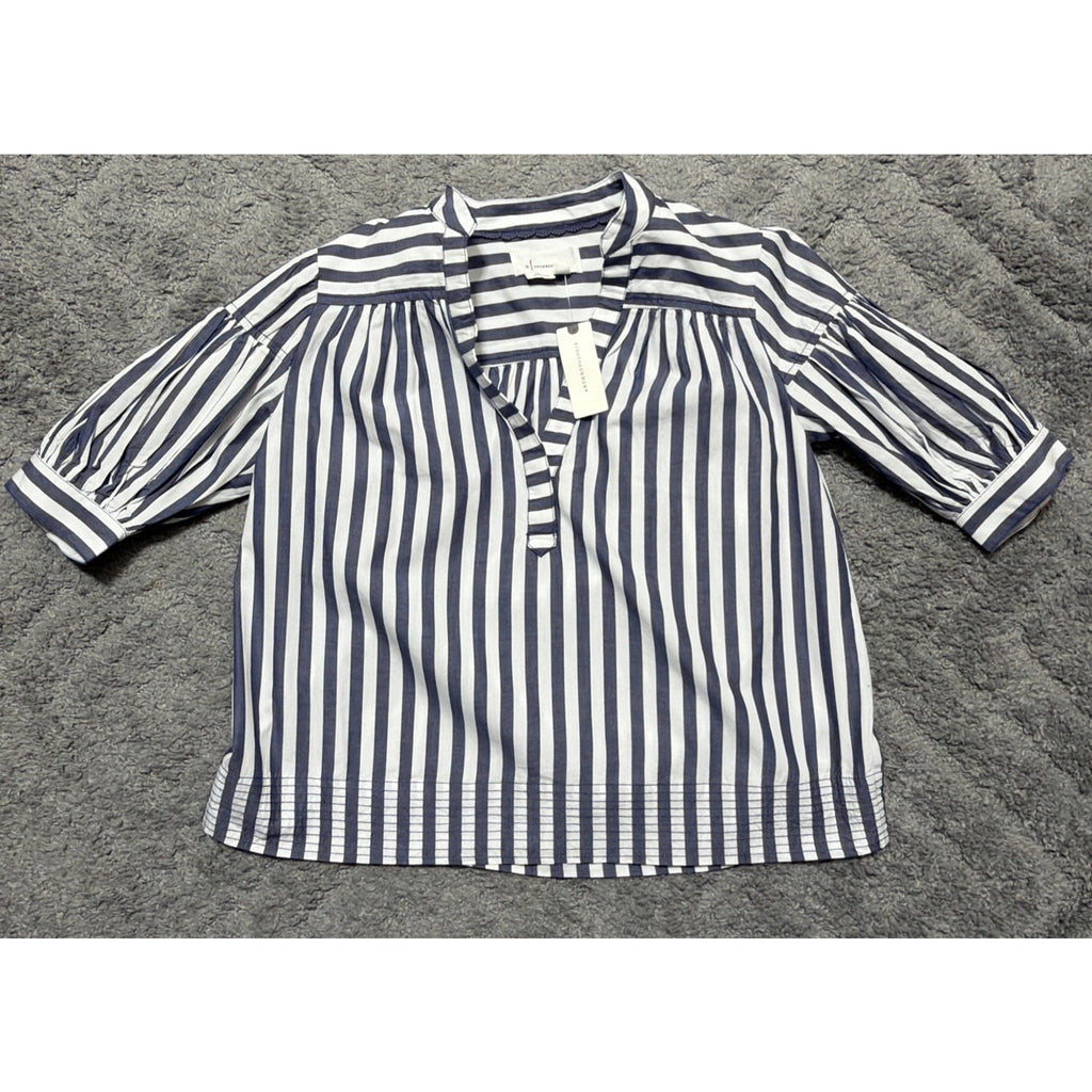 Anthropologie Womens Darcey Popover Swing Top Cotton Blue Stripe Size XXS NWT