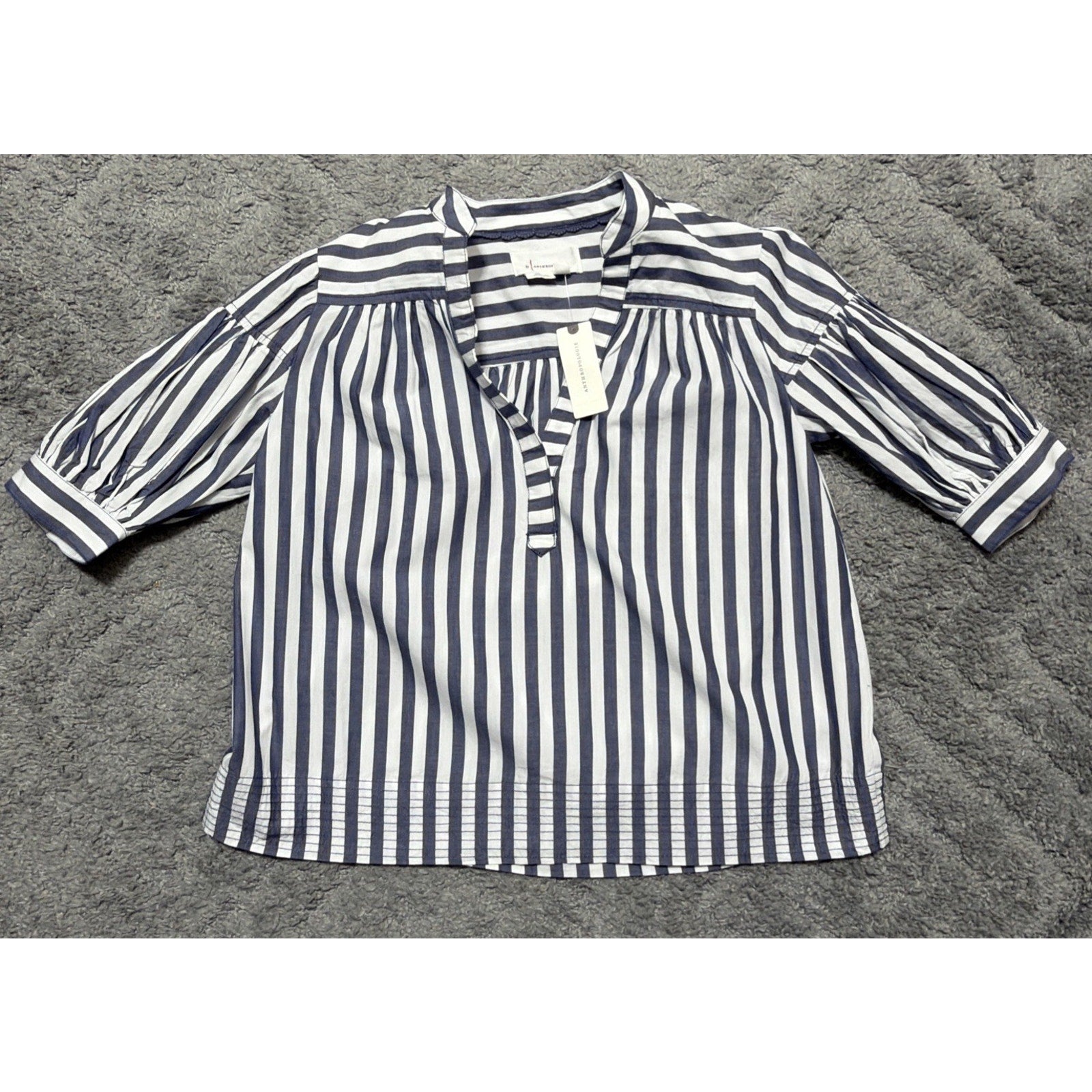 Anthropologie Womens Darcey Popover Swing Top Cotton Blue Stripe Size XXS NWT