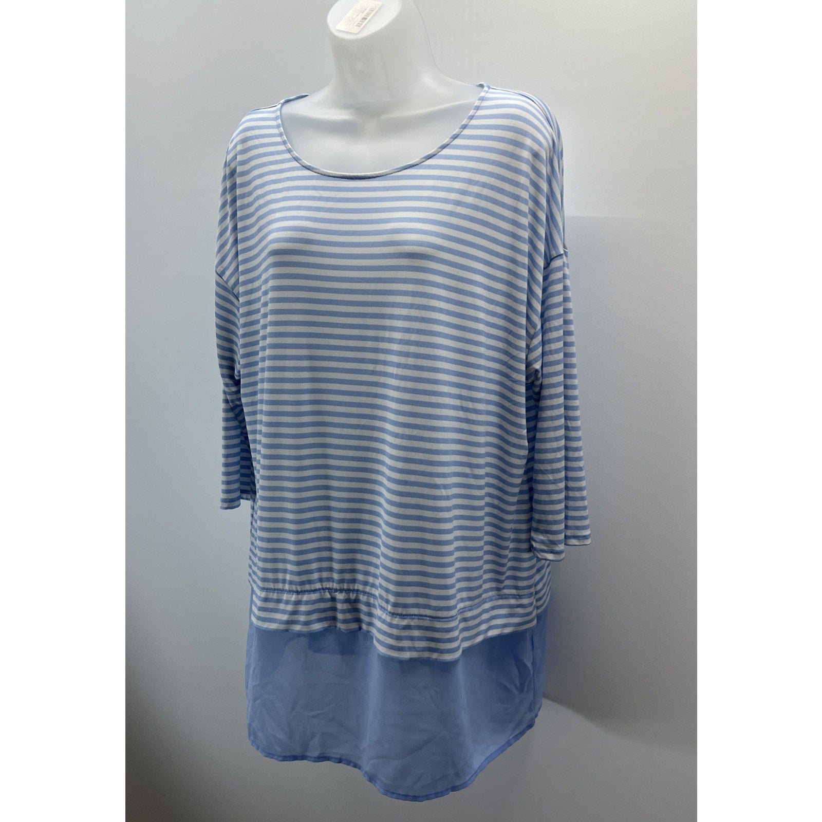 Chicos Light Blue Stripe 3/4 Sleeve Tunic Top Size 2
