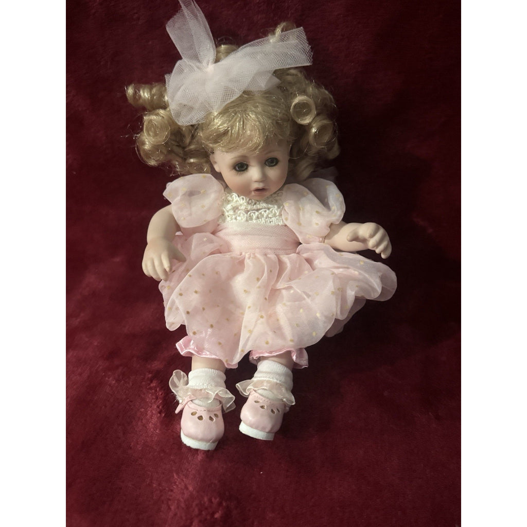 Marie Osmond Porcelain Doll 2005 Signed 5”Blonde Girl Pink Dress