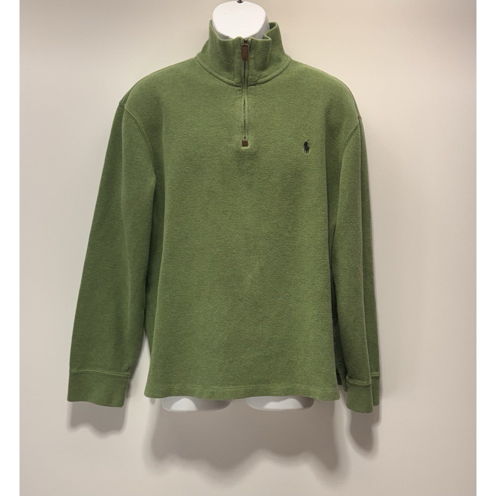 Polo Ralph Lauren Green Quarter Zip Pullover Estate Rib Navy Blue Pony Men’s XL