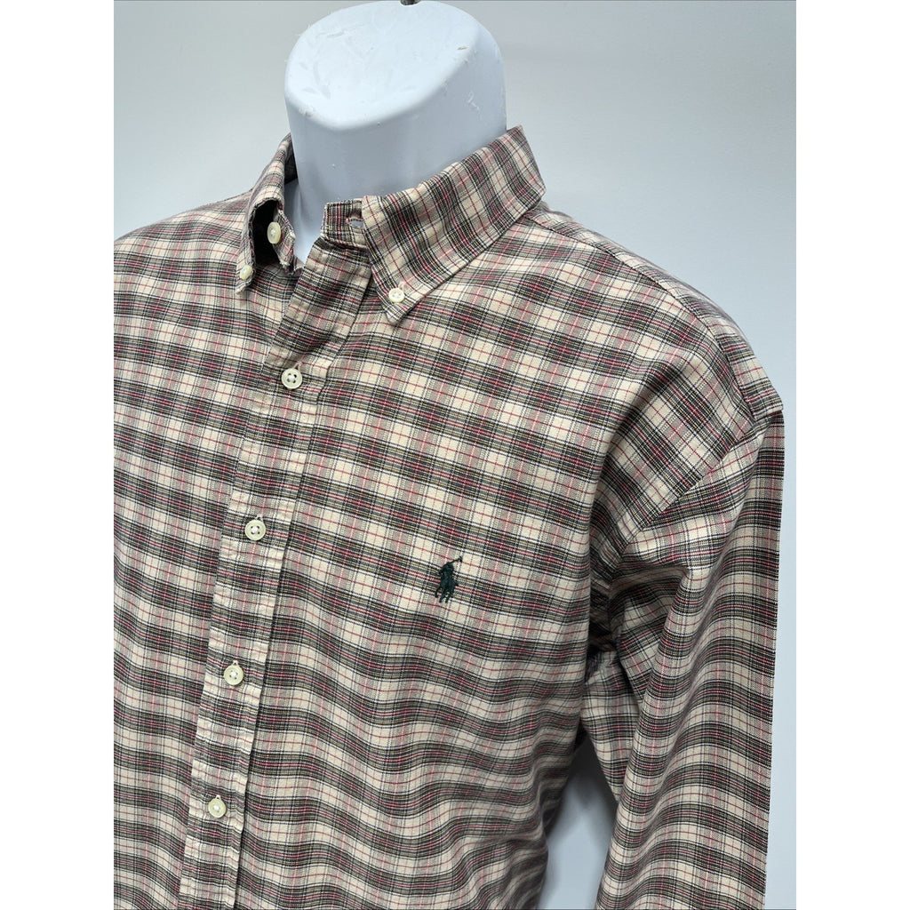 Ralph Lauren Classic Fit Shirt Mens XL Brown Check Button Up Green Pony