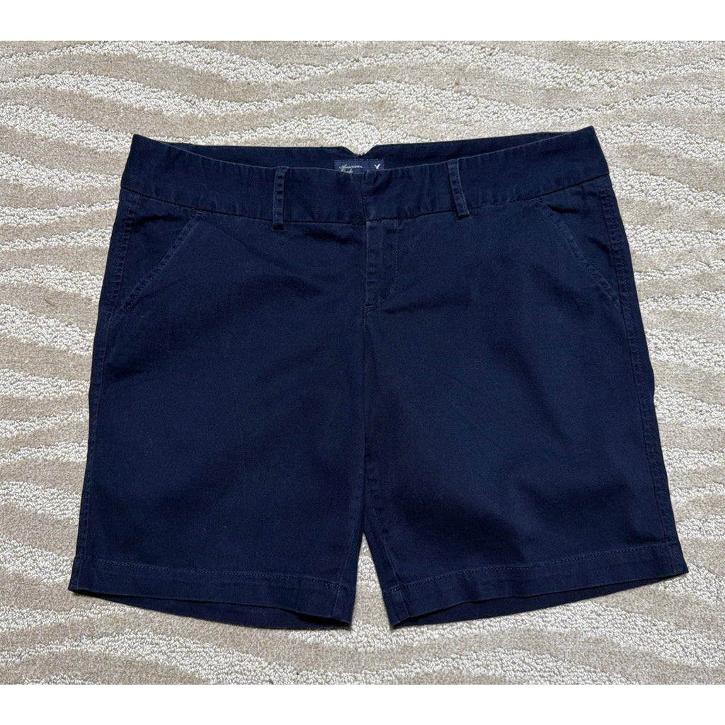 American Eagle Shorts Womens 10 Midi Chino Zip Fly Stretch Casual Navy Blue