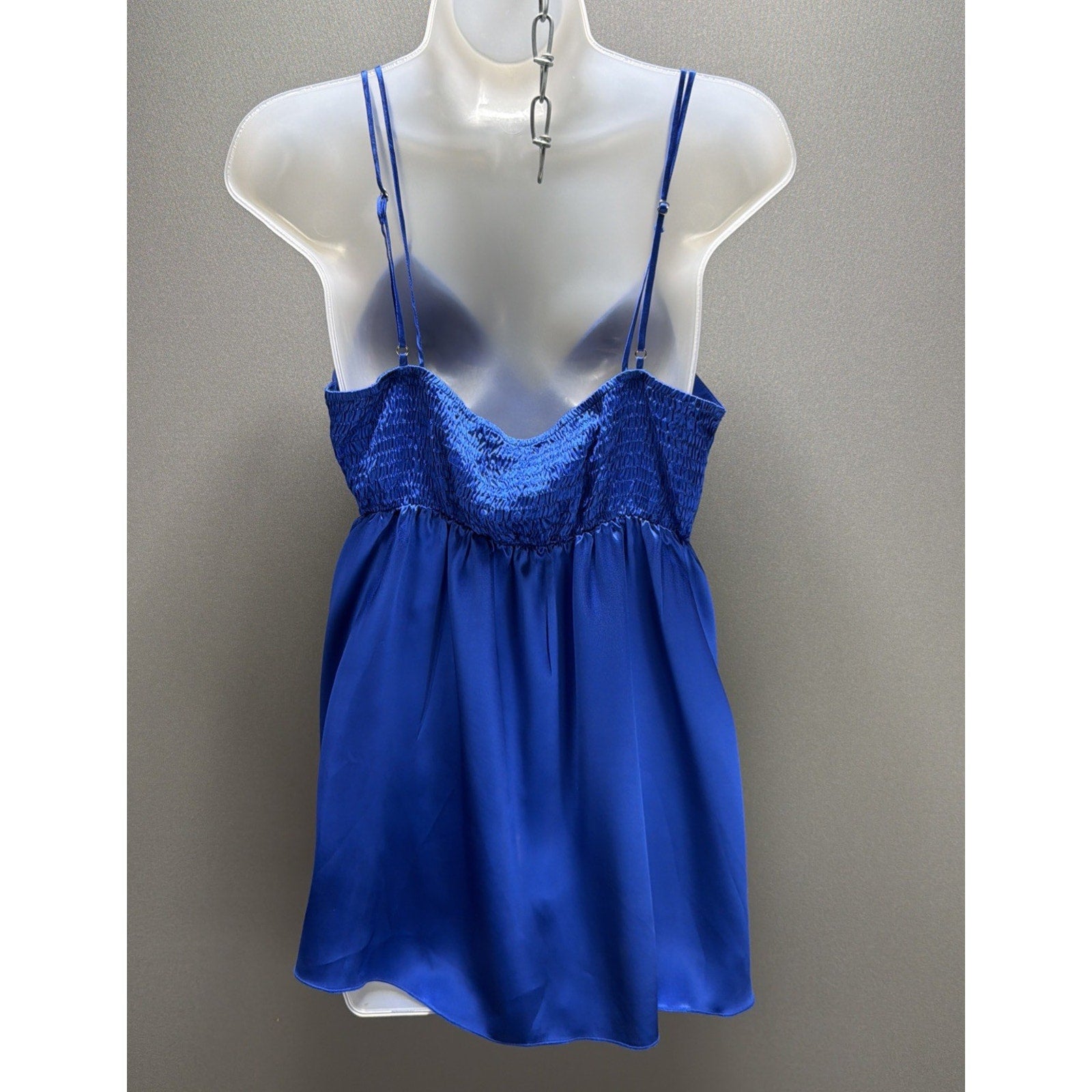 Matty M Blue V Neck 100% Silk Sleeveless Babydoll Tank Top Womens L NWT
