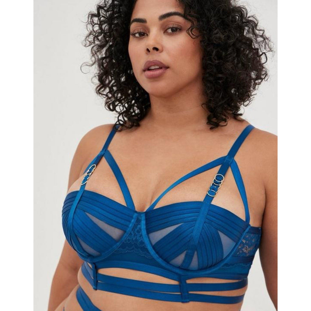 Torrid CAGE UNDERWIRE LONGLINE BRALETTE - LACE BLUE Size 1 Large NWT