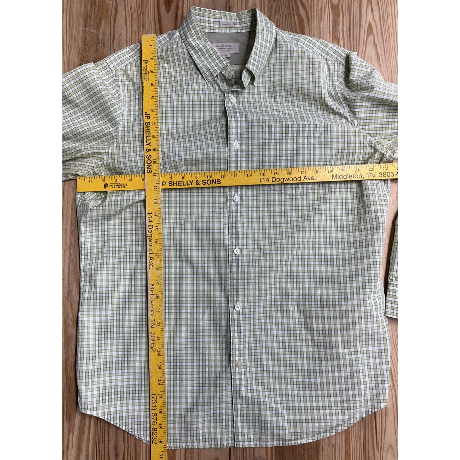 Banana Republic Mens Green Gingham LS Button Front Classic Fit Shirt Size L EUC