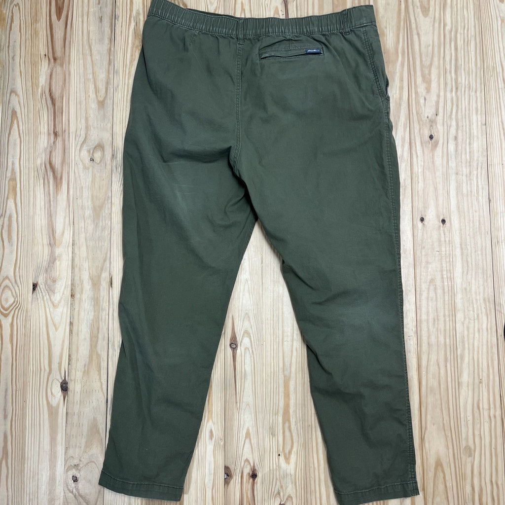 Eddie Bauer Men's Green Chino Pants 40x30 Cotton Blend Slim Solid Zip