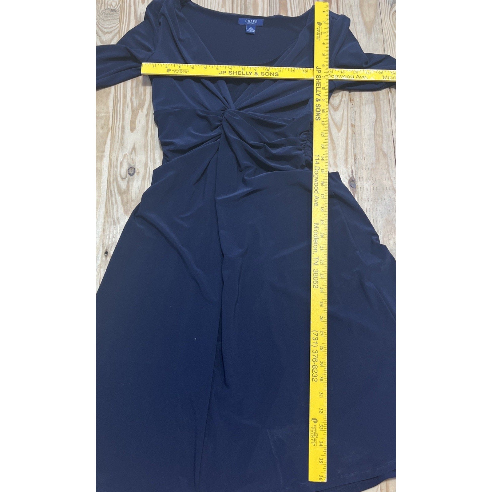 Chaps NWT Weekend Modest sheath dress navy blue Long Sleeve New Small S