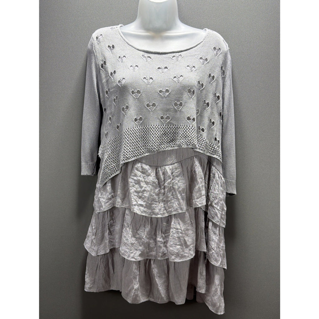 Selfie Couture By Trendology Grey 3/4 Sleeve Tiered Sweater Mini Dress Tunic M/L