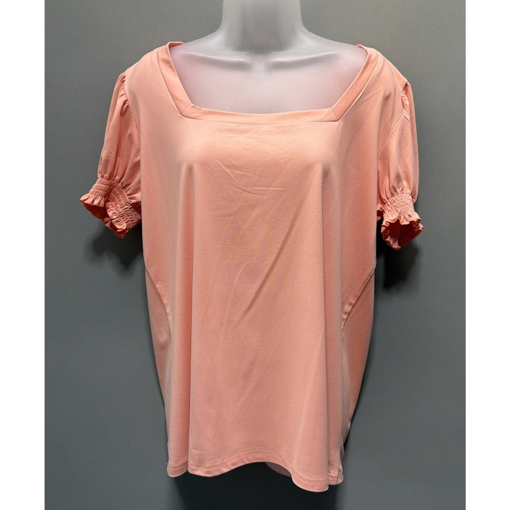 Misifi Coral Square Neck Puff Sleeve Top L Smocked Ruffle Cuff NWT