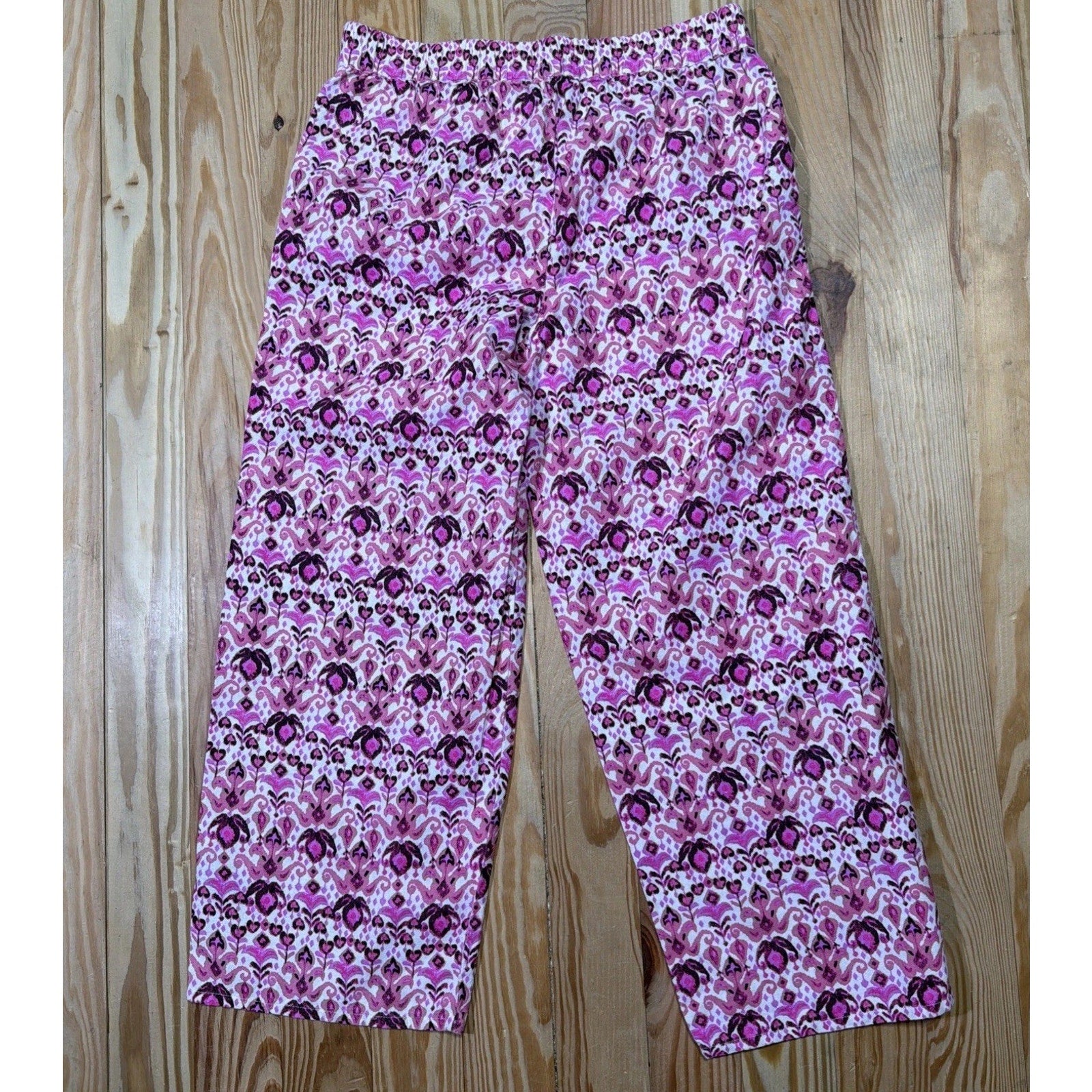 Island Collection Stella Parker Womens M Pink White Linen Wrap Wide Leg Pants