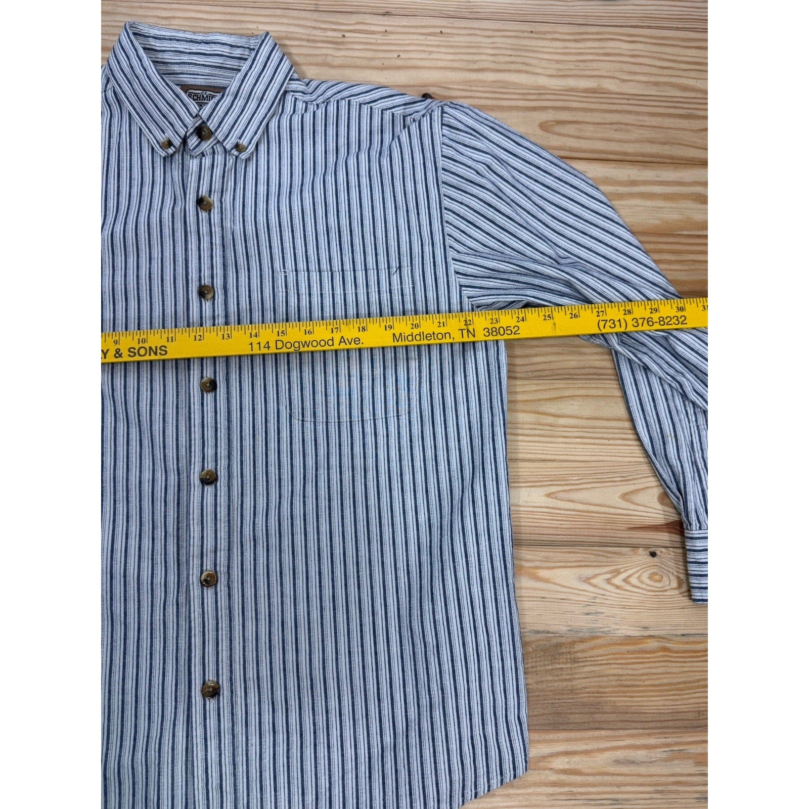CE Schmidt Workwear Men’s Large Shirt Button Up Long Sleeve Blue White Stripe