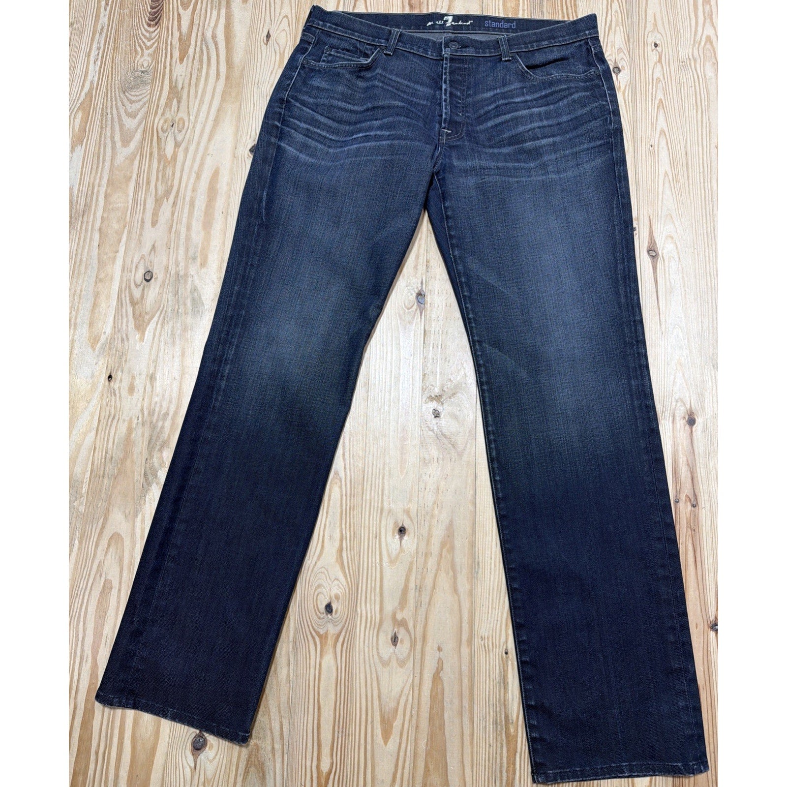7 for All Mankind Standard Button Fly Jeans Size 38x34 Blue Denim Made USA