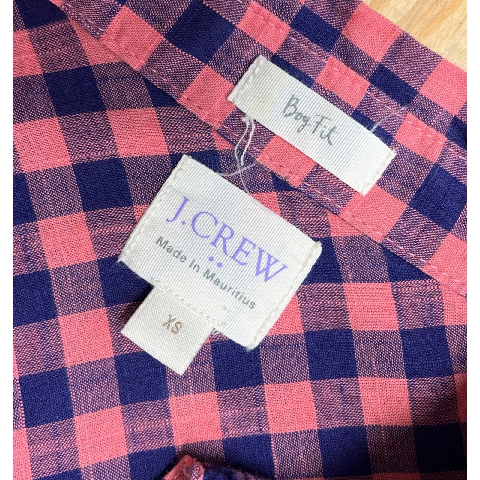 J. Crew Boy Fit Perfect Shirt Flannel Button Up Down Pink Blue Plaid sz XS