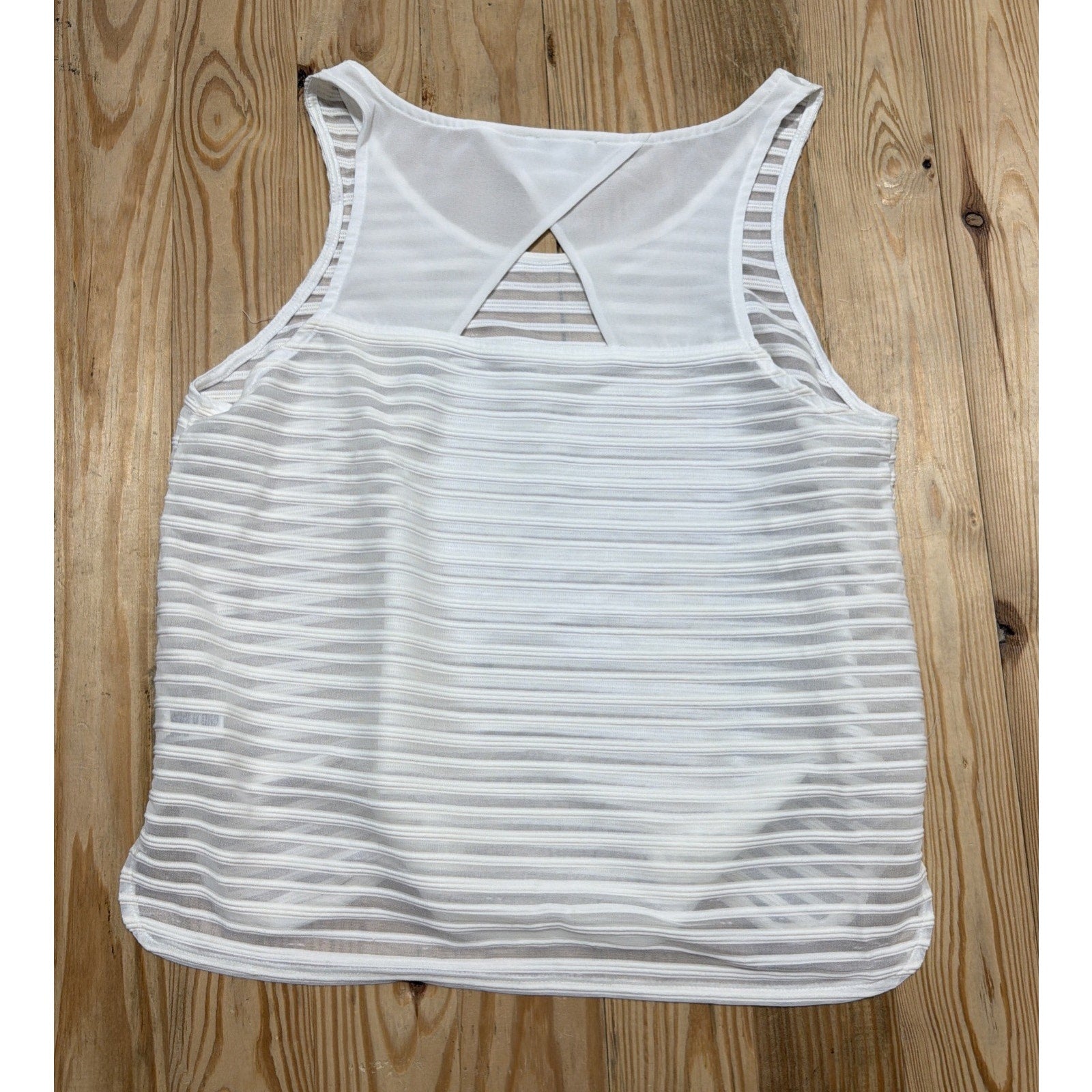 Express Petite Size S Sheer Ribbed White Top Blouse Women Modern Stylish Back