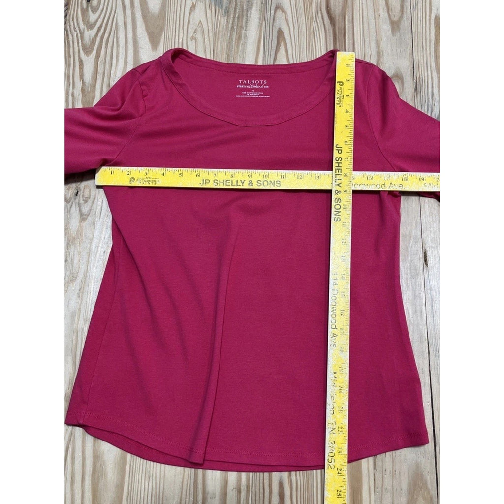 TALBOTS Tee Stretch Weekend Pink Womens Medium 3/4 Sleeve Pullover Boat Neck Top