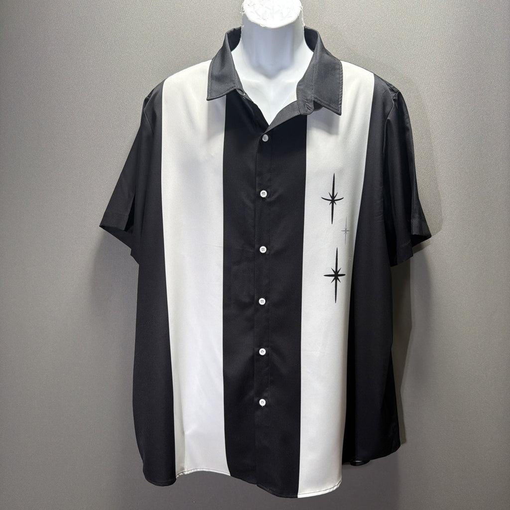 Short Sleeve Button Front Clothing Three Star Panel Bowling Shirt NWOT