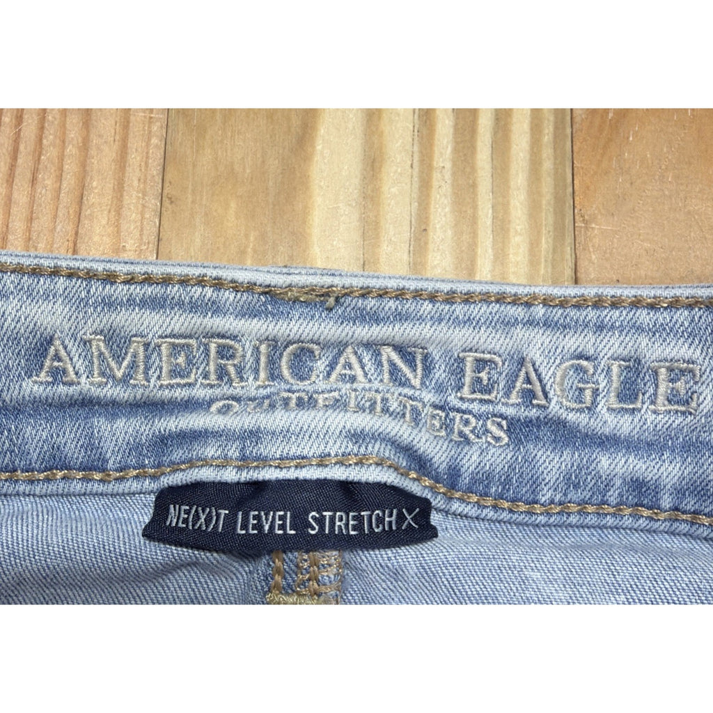 American Eagle High Rise Jegging Crop Next Level Stretch Size 8 Blue Destroyed