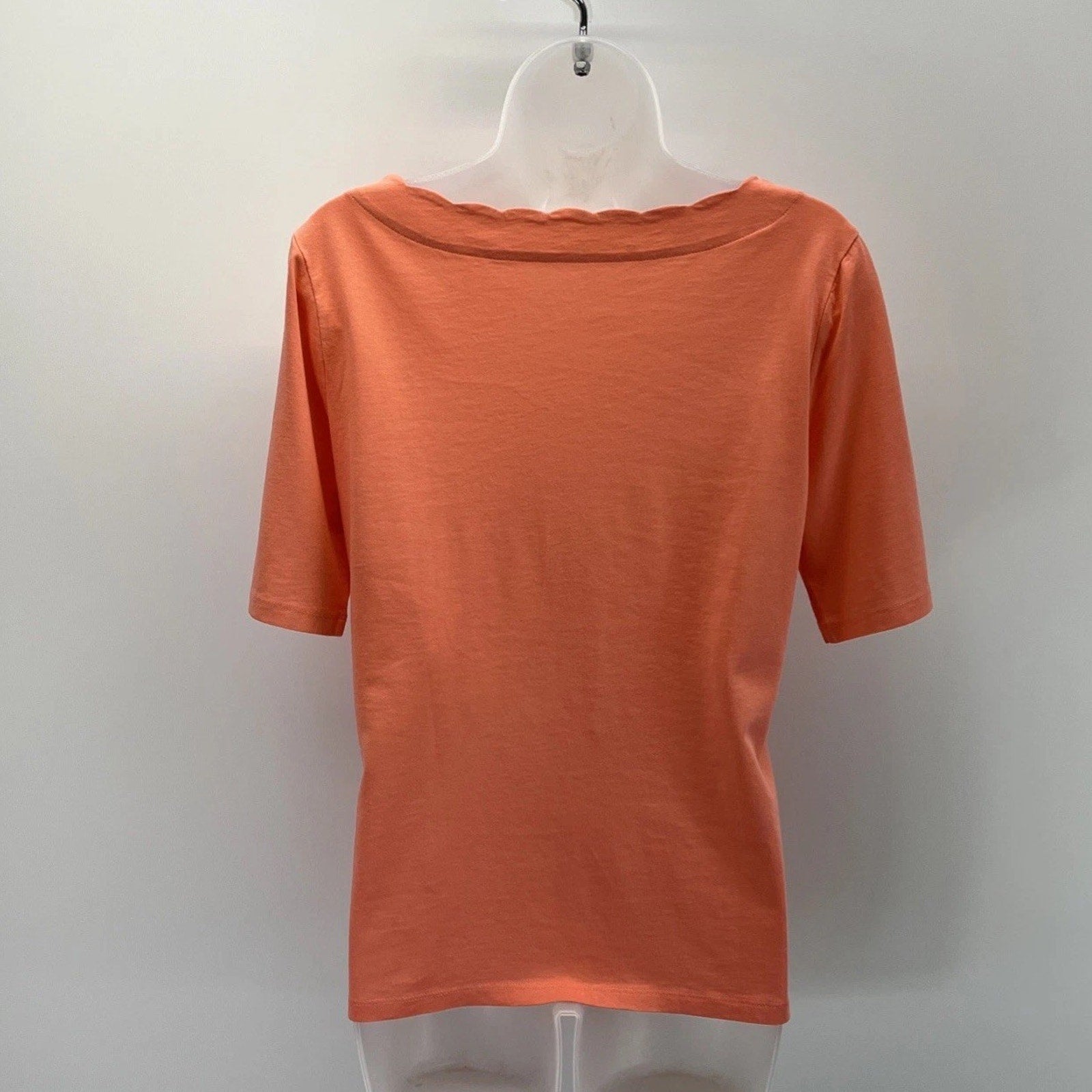 Talbots Woman Scallop Neck Short Sleeve Top Womens M Pima Cotton Soft