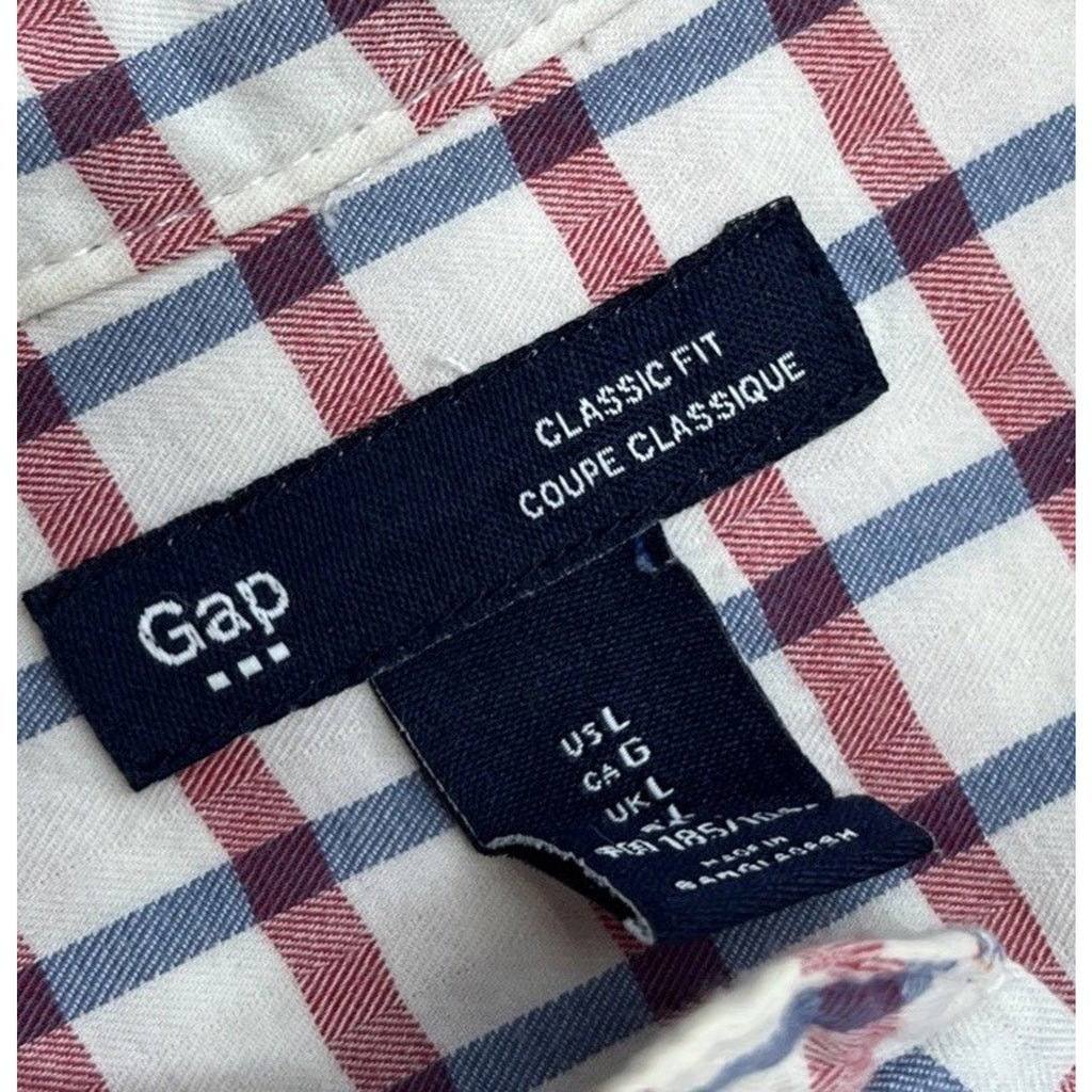 Gap Men's Classic Fit Premium Blue/ Red Check Button Down Oxford Shirt Size L