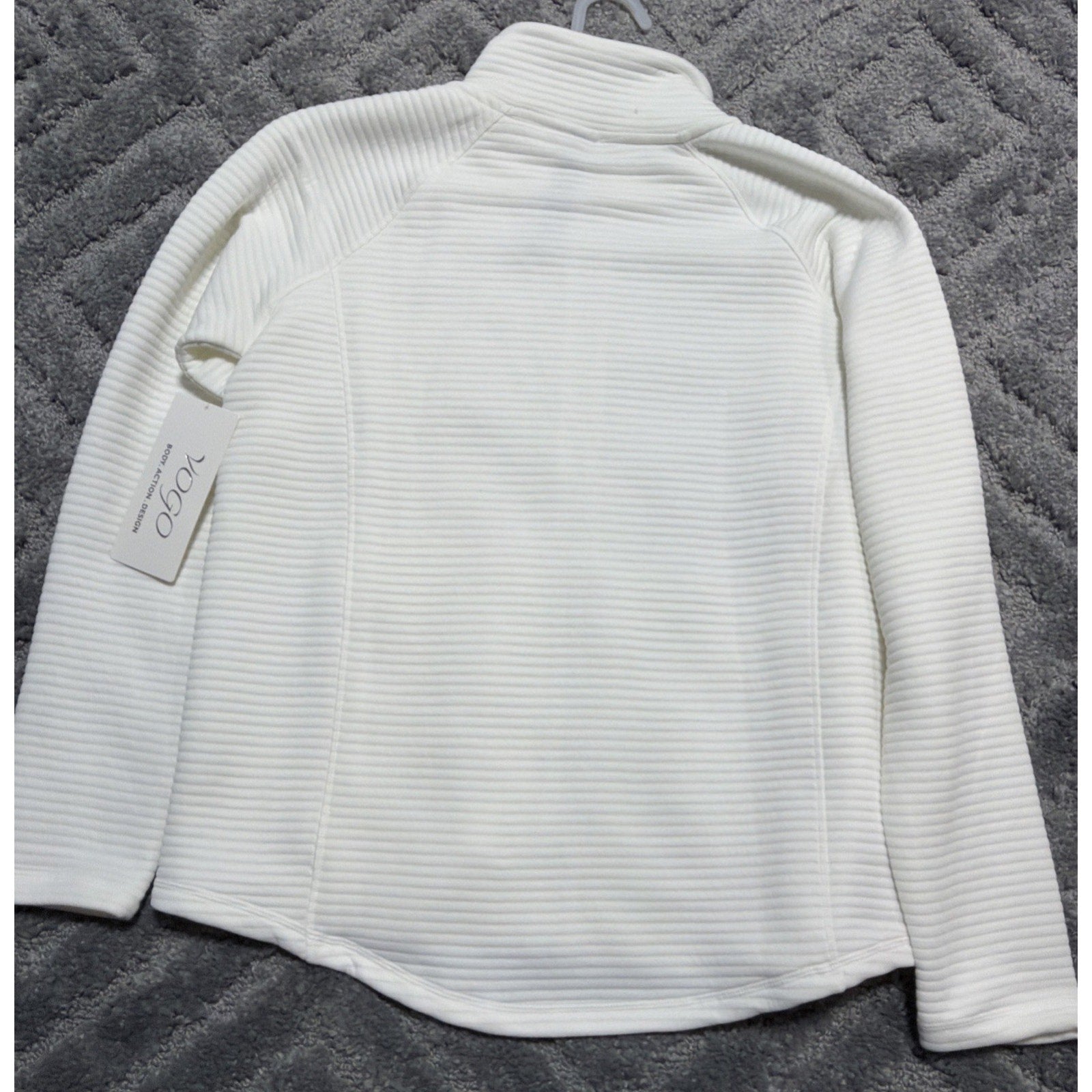 Vogo Ribbed Full Zip Jacket Ivory Size Large Running Yoga Soft New