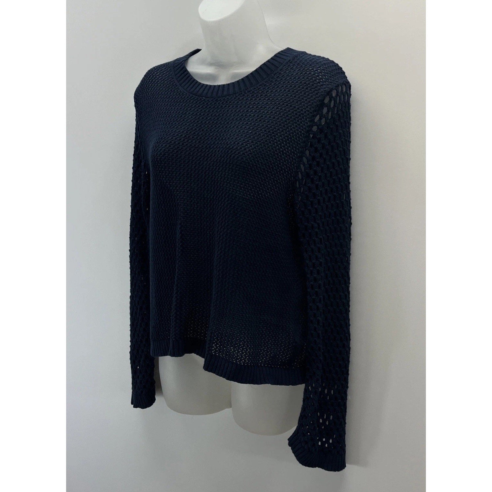 J. Crew Womens Pullover Sweater Open Knitted Crew Neck Navy Blue Size M